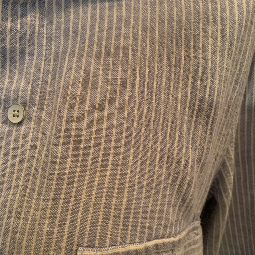 Light Blue Striped Linen Shirt Dress Long Sleeve Size Small/Tall - Picture 2 of 13